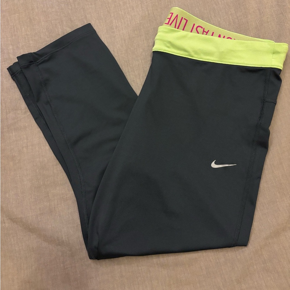Nike Women’s XL Dark Grey Leggings with Neon Green Waistband